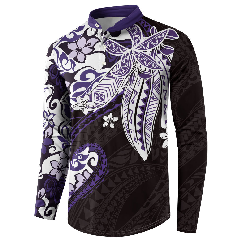 Monstera Plumeria Flowers Purple Button Sweatshirt Polynesian Pattern LT01 - Polynesian Pride