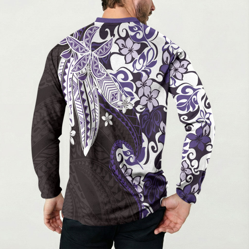 Monstera Plumeria Flowers Purple Button Sweatshirt Polynesian Pattern LT01 - Polynesian Pride