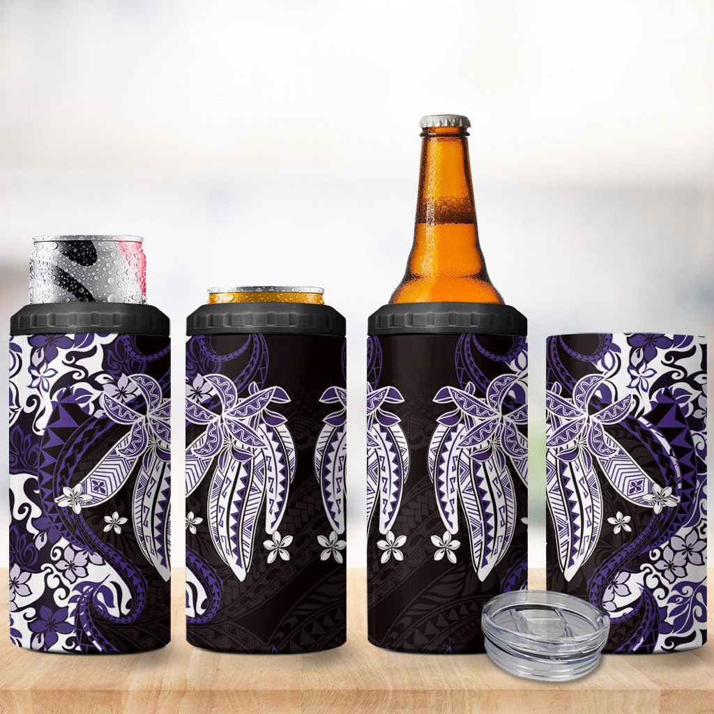 Monstera Plumeria Flowers Purple 4 in 1 Can Cooler Tumbler Polynesian Pattern LT01 - Polynesian Pride