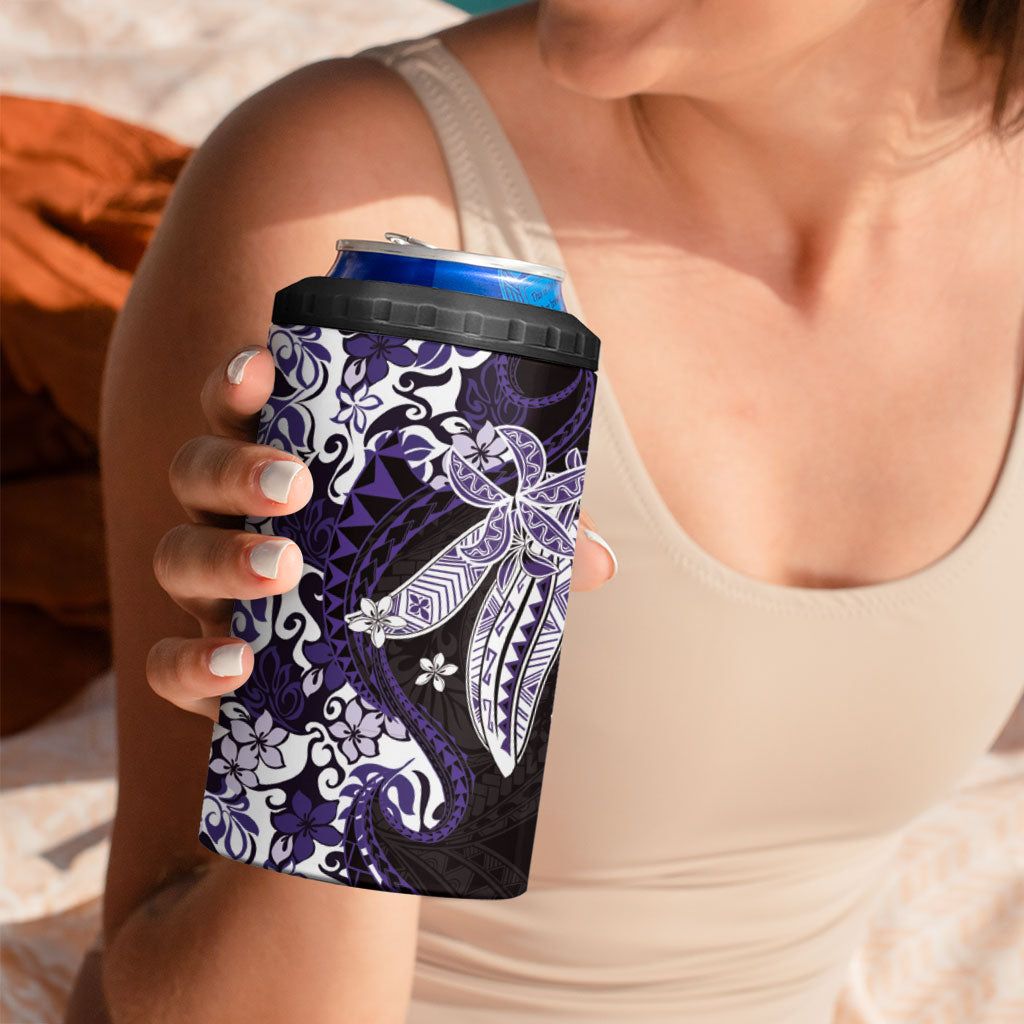 Monstera Plumeria Flowers Purple 4 in 1 Can Cooler Tumbler Polynesian Pattern LT01 - Polynesian Pride
