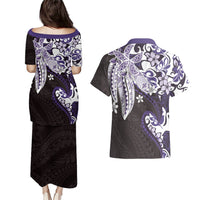 Monstera Plumeria Flowers Purple Couples Matching Puletasi and Hawaiian Shirt Polynesian Pattern LT01 - Polynesian Pride