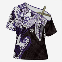 Monstera Plumeria Flowers Purple Cross Shoulder Shirt Polynesian Pattern LT01 Female Purple - Polynesian Pride