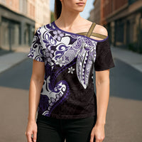 Monstera Plumeria Flowers Purple Cross Shoulder Shirt Polynesian Pattern LT01 - Polynesian Pride
