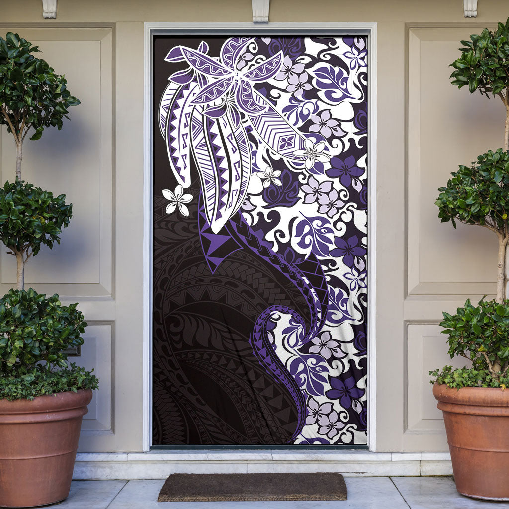 Monstera Plumeria Flowers Purple Door Cover Polynesian Pattern LT01 Purple - Polynesian Pride