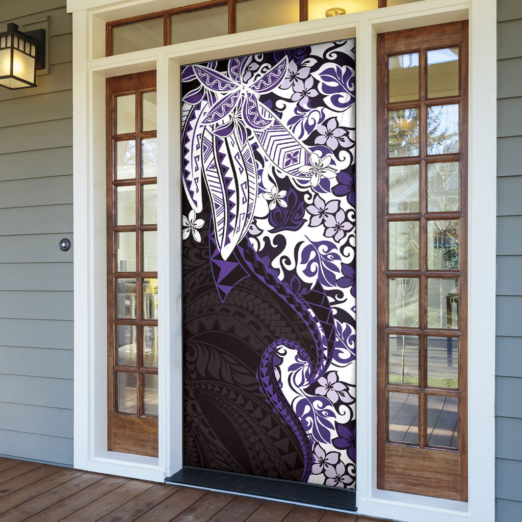 Monstera Plumeria Flowers Purple Door Cover Polynesian Pattern LT01 - Polynesian Pride