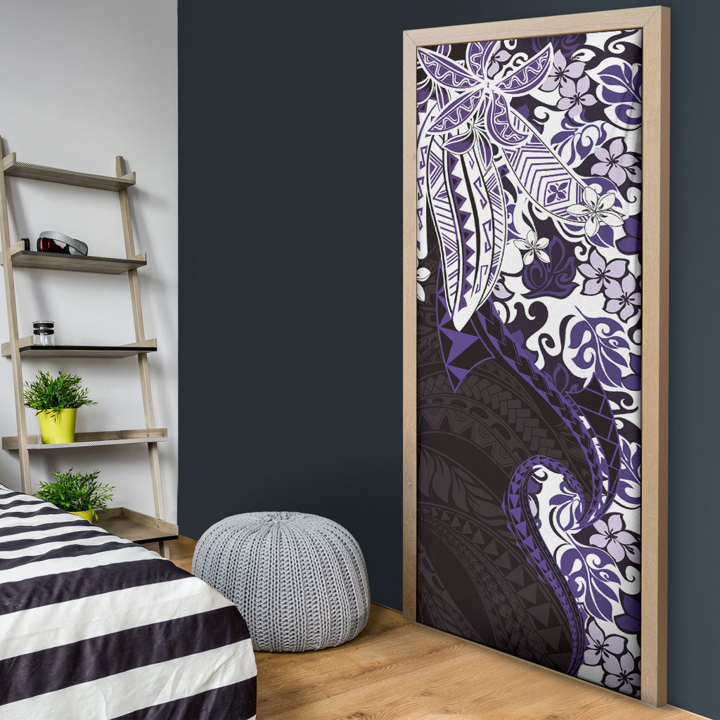 Monstera Plumeria Flowers Purple Door Cover Polynesian Pattern LT01 - Polynesian Pride