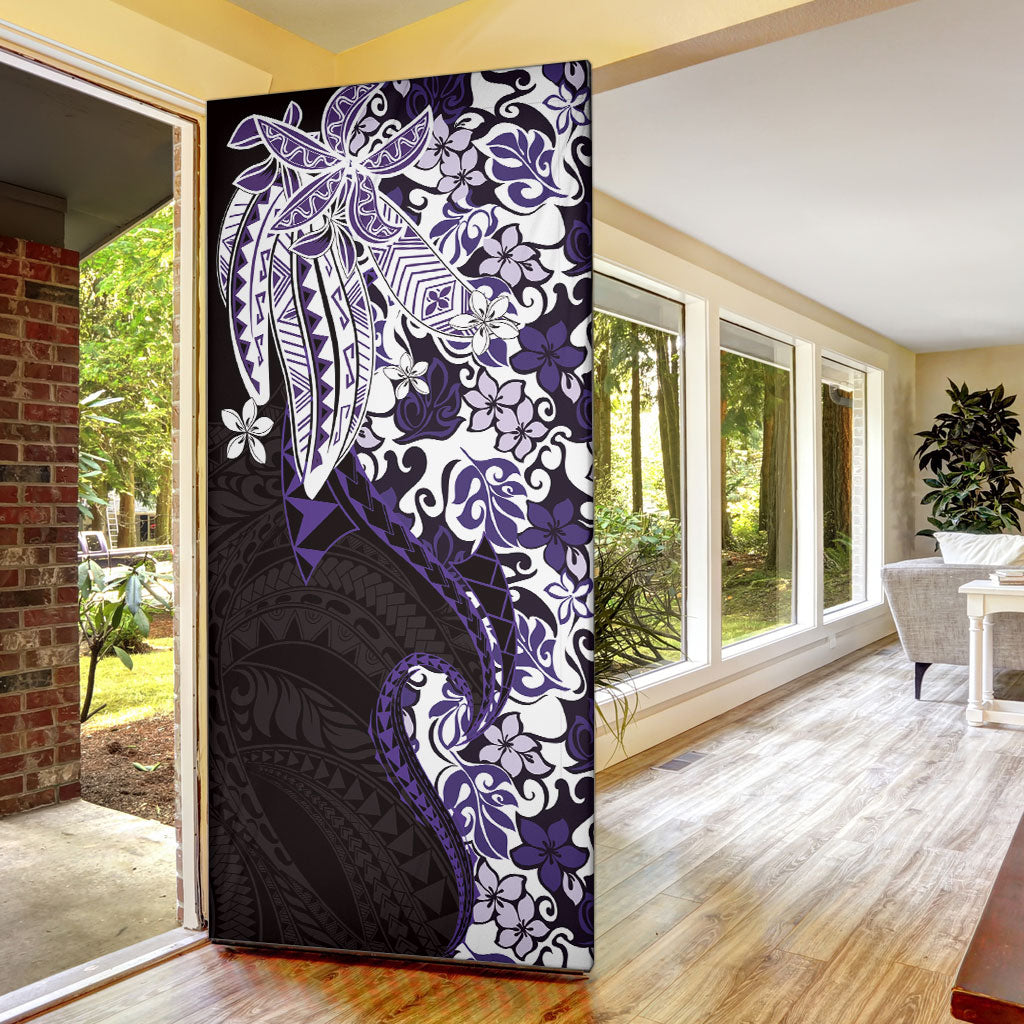 Monstera Plumeria Flowers Purple Door Cover Polynesian Pattern LT01 - Polynesian Pride