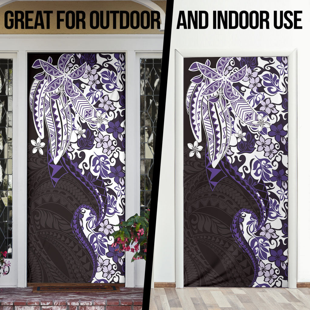 Monstera Plumeria Flowers Purple Door Cover Polynesian Pattern LT01 - Polynesian Pride