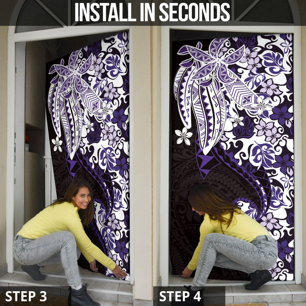 Monstera Plumeria Flowers Purple Door Cover Polynesian Pattern LT01 - Polynesian Pride