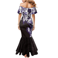 Monstera Plumeria Flowers Purple Family Matching Mermaid Dress and Hawaiian Shirt Polynesian Pattern