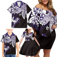 Monstera Plumeria Flowers Purple Family Matching Off Shoulder Short Dress and Hawaiian Shirt Polynesian Pattern