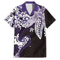 Monstera Plumeria Flowers Purple Family Matching Off Shoulder Short Dress and Hawaiian Shirt Polynesian Pattern