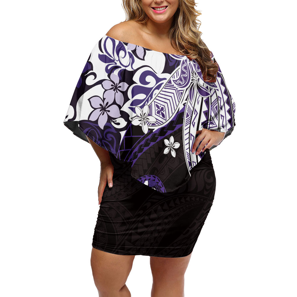 Monstera Plumeria Flowers Purple Family Matching Off Shoulder Short Dress and Hawaiian Shirt Polynesian Pattern