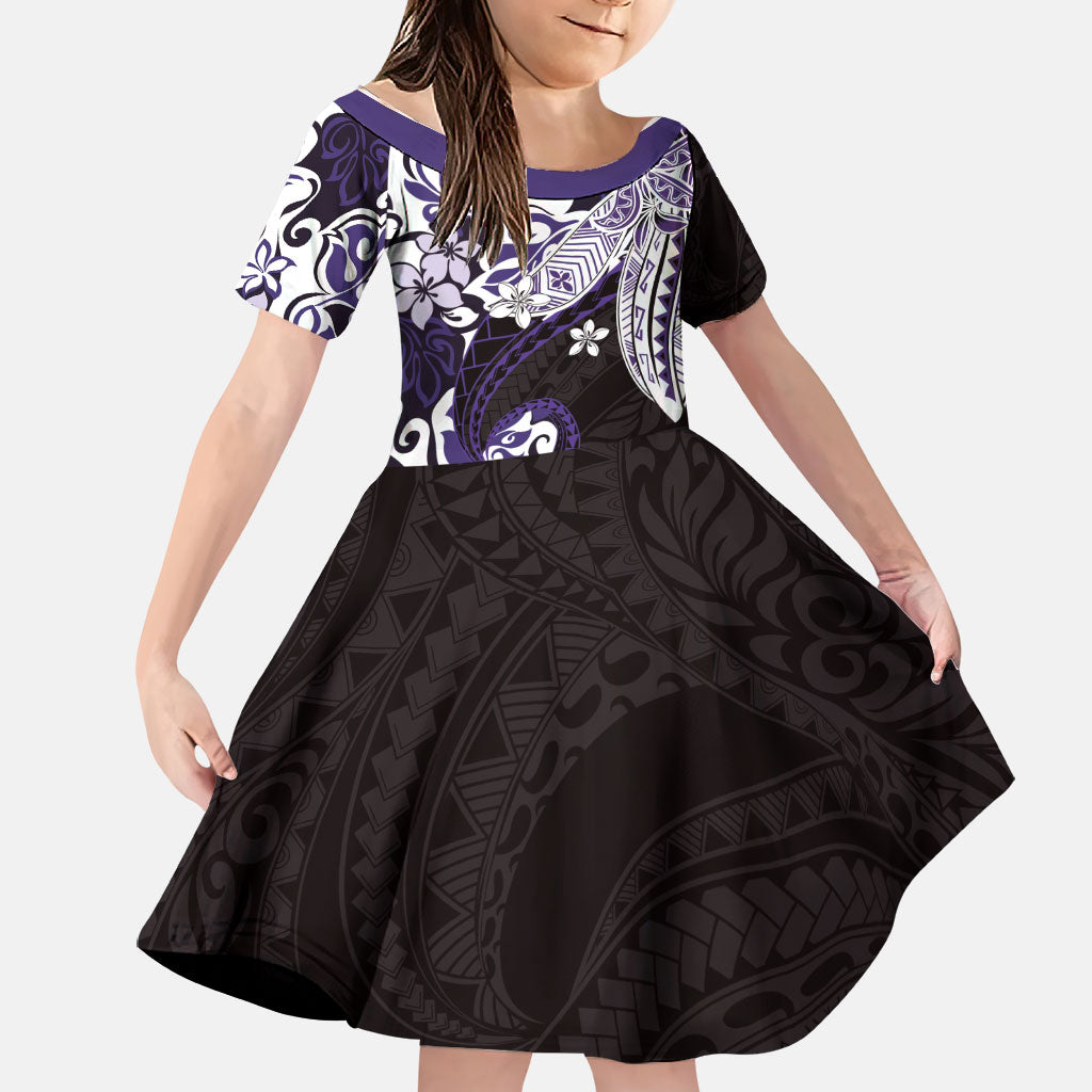 Monstera Plumeria Flowers Purple Family Matching Short Sleeve Bodycon Dress and Hawaiian Shirt Polynesian Pattern