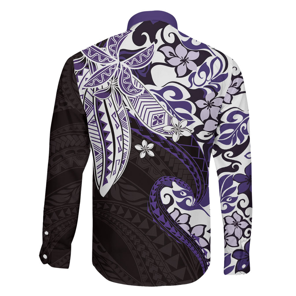 Monstera Plumeria Flowers Purple Family Matching Short Sleeve Bodycon Dress and Hawaiian Shirt Polynesian Pattern