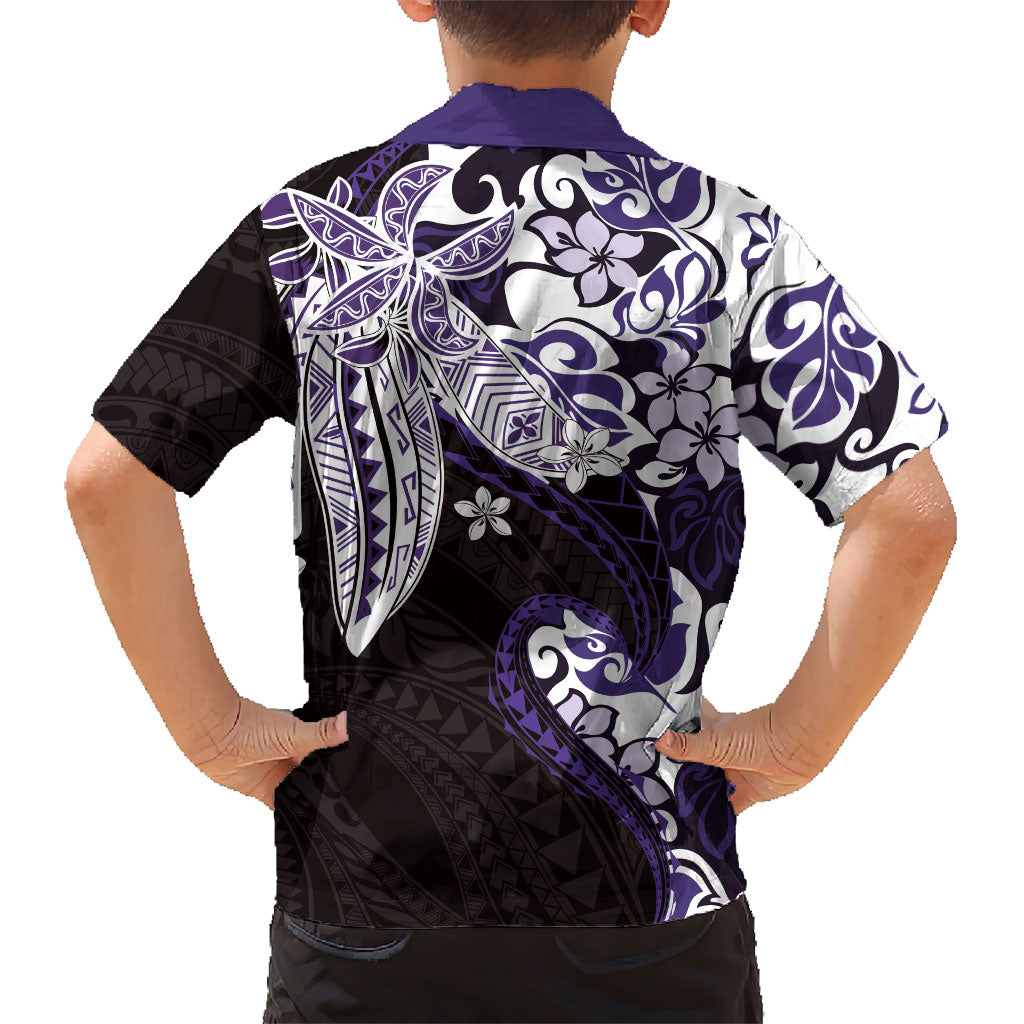 Monstera Plumeria Flowers Purple Family Matching Tank Maxi Dress and Hawaiian Shirt Polynesian Pattern