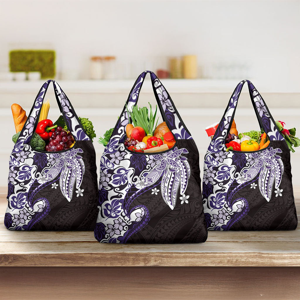 Monstera Plumeria Flowers Purple Grocery Bag Polynesian Pattern LT01 3-pack One Size Purple - Polynesian Pride