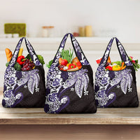Monstera Plumeria Flowers Purple Grocery Bag Polynesian Pattern LT01 3-pack One Size Purple - Polynesian Pride