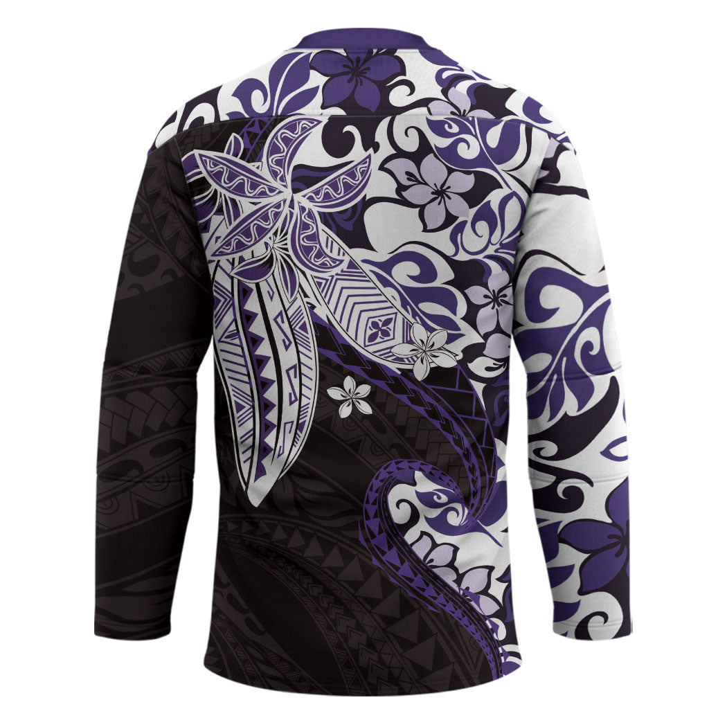 Monstera Plumeria Flowers Purple Hockey Jersey Polynesian Pattern LT01 - Polynesian Pride