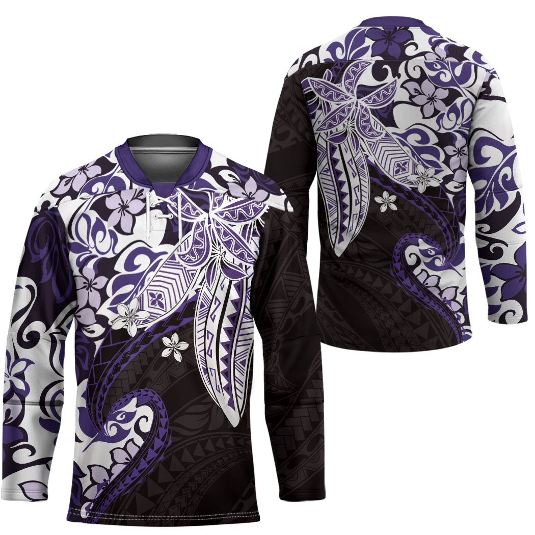 Monstera Plumeria Flowers Purple Hockey Jersey Polynesian Pattern LT01 - Polynesian Pride