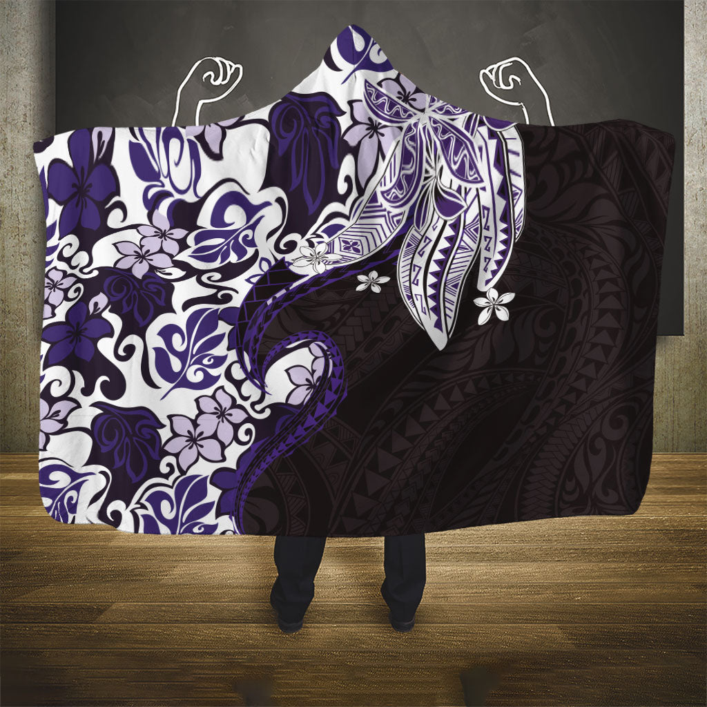 Monstera Plumeria Flowers Purple Hooded Blanket Polynesian Pattern LT01 - Polynesian Pride