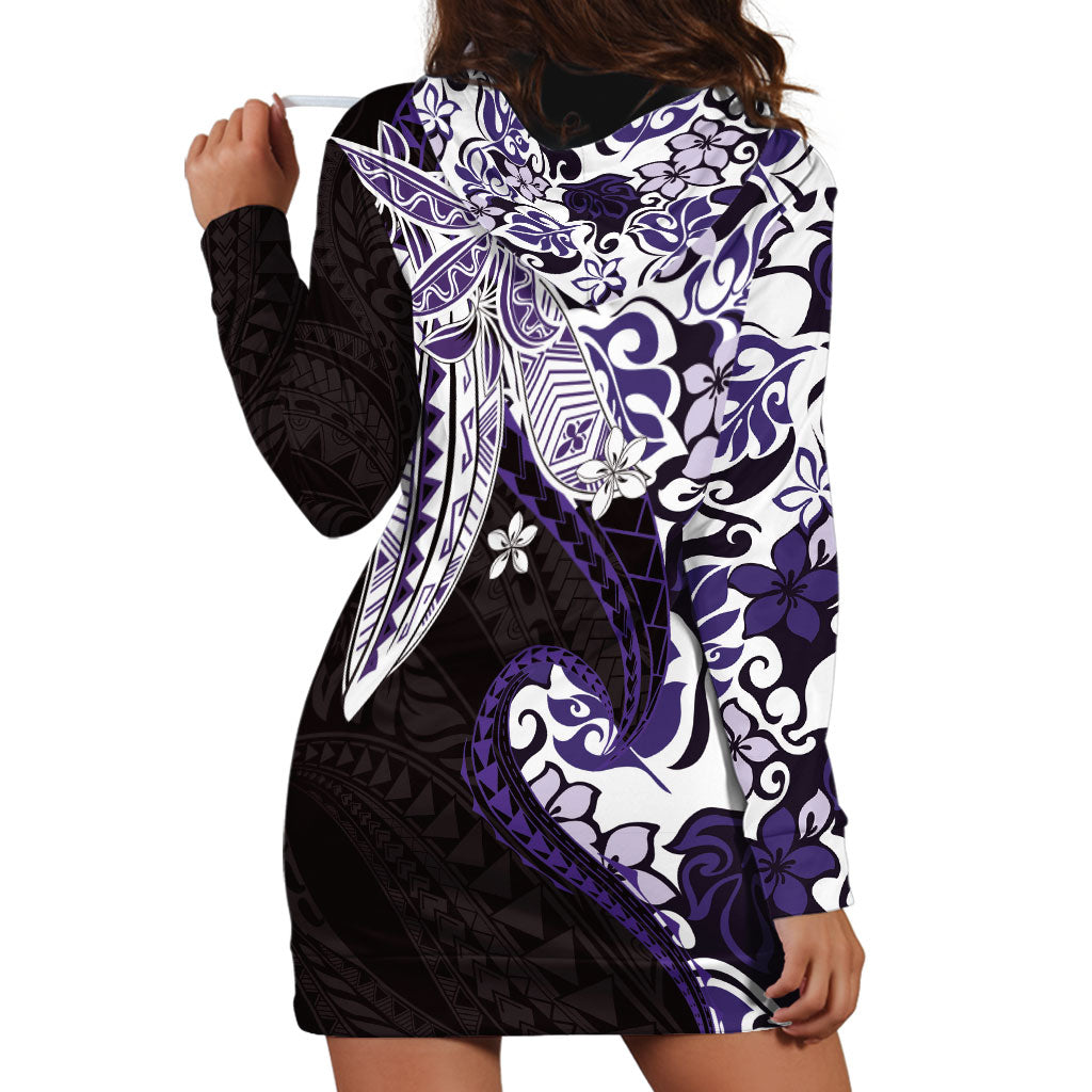 Monstera Plumeria Flowers Purple Hoodie Dress Polynesian Pattern LT01 - Polynesian Pride