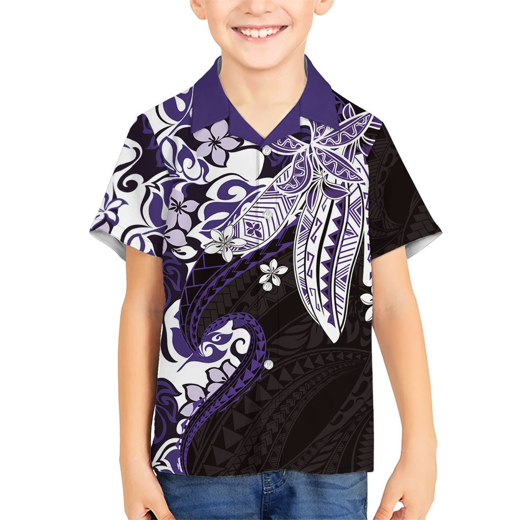 Monstera Plumeria Flowers Purple Kid Hawaiian Shirt Polynesian Pattern LT01 Kid Purple - Polynesian Pride