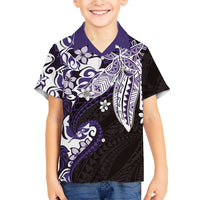 Monstera Plumeria Flowers Purple Kid Hawaiian Shirt Polynesian Pattern LT01 Kid Purple - Polynesian Pride