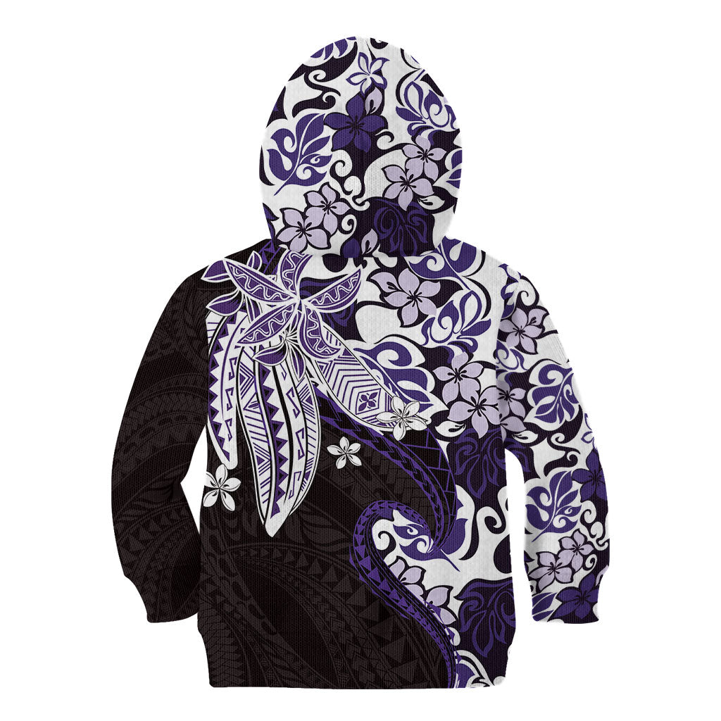 Monstera Plumeria Flowers Purple Kid Hoodie Polynesian Pattern