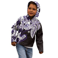 Monstera Plumeria Flowers Purple Kid Hoodie Polynesian Pattern