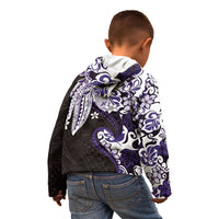 Monstera Plumeria Flowers Purple Kid Hoodie Polynesian Pattern