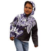 Monstera Plumeria Flowers Purple Kid Hoodie Polynesian Pattern