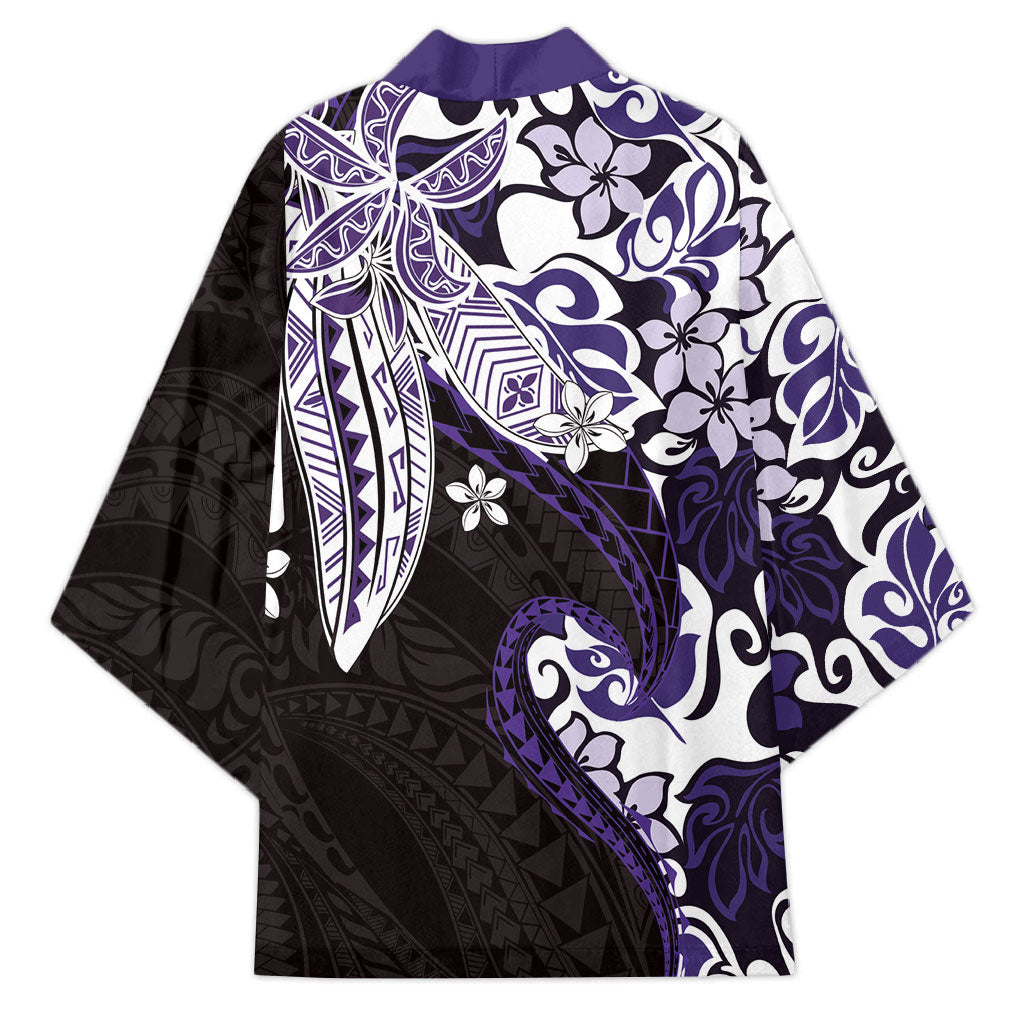 Monstera Plumeria Flowers Purple Kimono Polynesian Pattern LT01 - Polynesian Pride