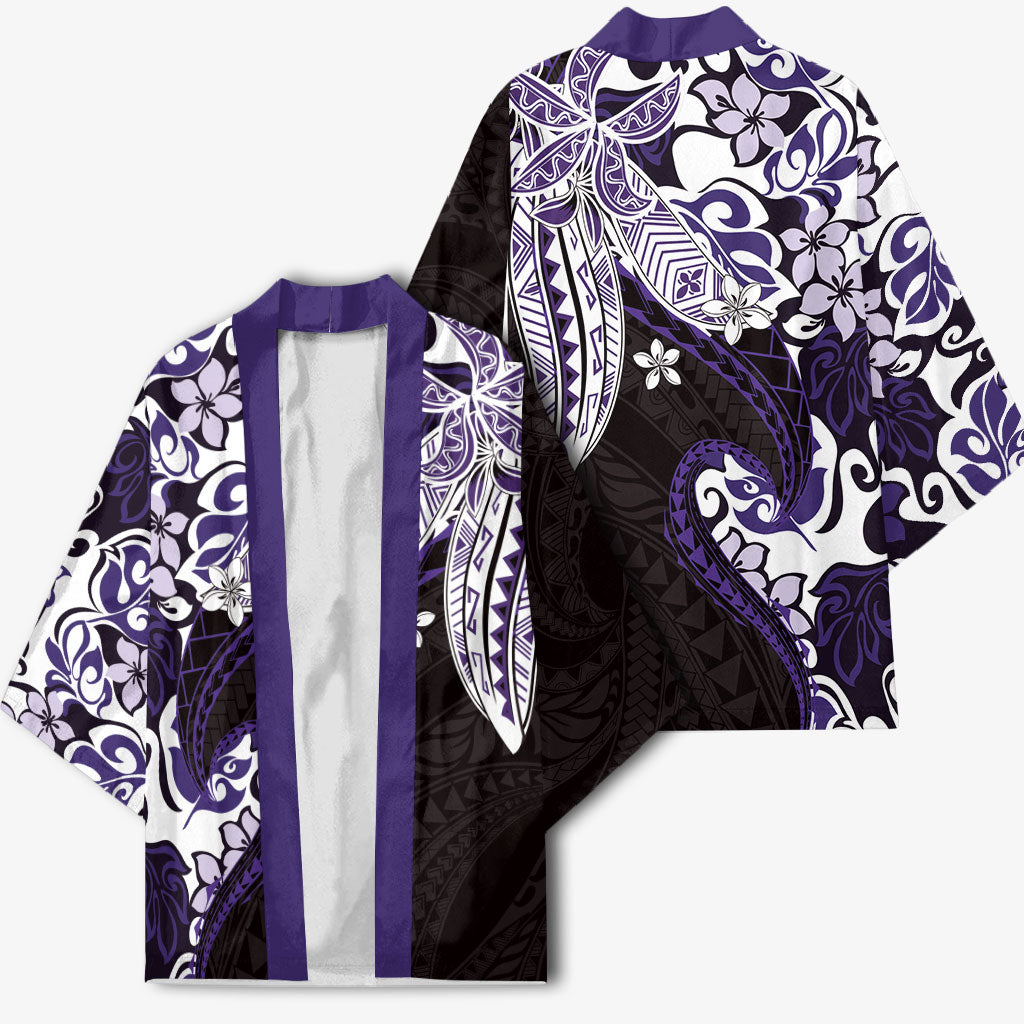 Monstera Plumeria Flowers Purple Kimono Polynesian Pattern LT01 - Polynesian Pride