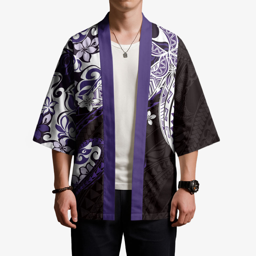 Monstera Plumeria Flowers Purple Kimono Polynesian Pattern LT01 - Polynesian Pride