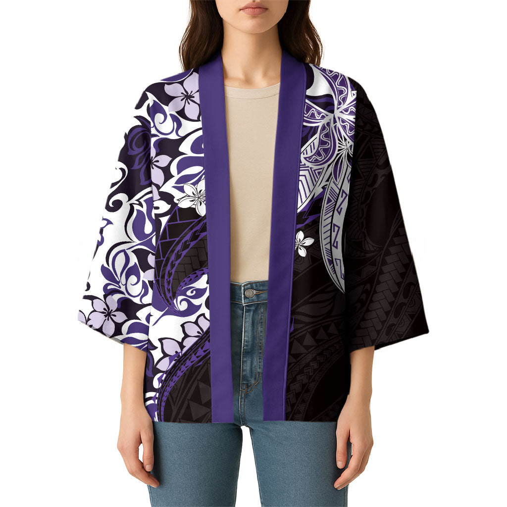 Monstera Plumeria Flowers Purple Kimono Polynesian Pattern LT01 - Polynesian Pride