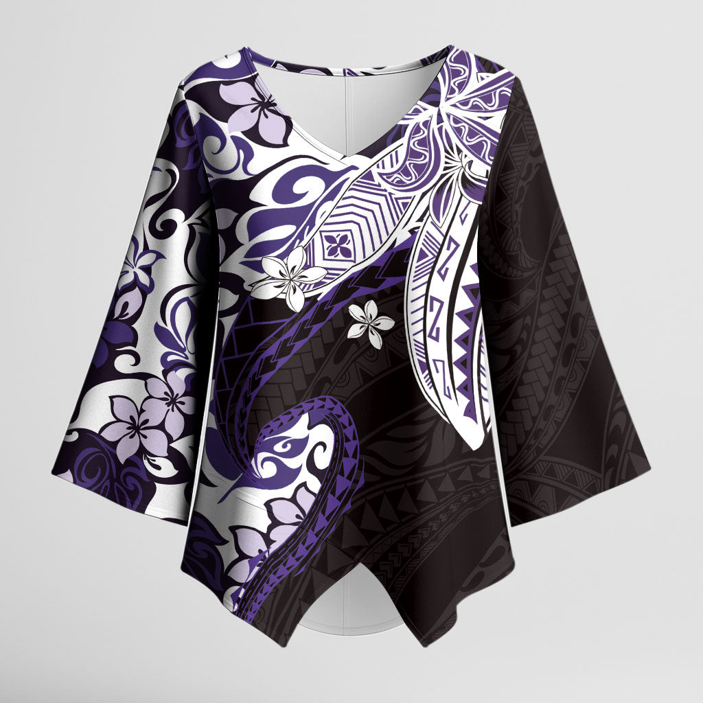 Monstera Plumeria Flowers Purple Kimono Sleeve Blouse Polynesian Pattern LT01 Female Purple - Polynesian Pride