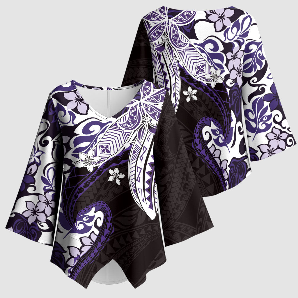 Monstera Plumeria Flowers Purple Kimono Sleeve Blouse Polynesian Pattern LT01 - Polynesian Pride