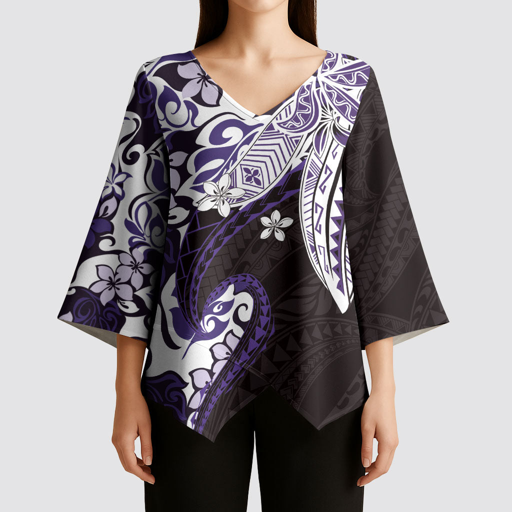 Monstera Plumeria Flowers Purple Kimono Sleeve Blouse Polynesian Pattern LT01 - Polynesian Pride