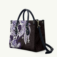 Monstera Plumeria Flowers Purple Leather Bag Polynesian Pattern