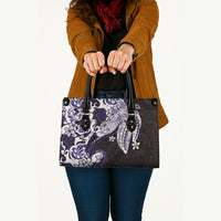 Monstera Plumeria Flowers Purple Leather Bag Polynesian Pattern
