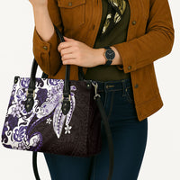 Monstera Plumeria Flowers Purple Leather Bag Polynesian Pattern