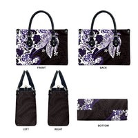 Monstera Plumeria Flowers Purple Leather Bag Polynesian Pattern