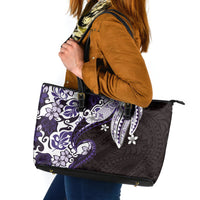 Monstera Plumeria Flowers Purple Leather Tote Bag Polynesian Pattern LT01 Purple - Polynesian Pride