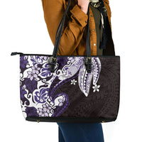Monstera Plumeria Flowers Purple Leather Tote Bag Polynesian Pattern LT01 - Polynesian Pride