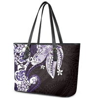 Monstera Plumeria Flowers Purple Leather Tote Bag Polynesian Pattern LT01 - Polynesian Pride