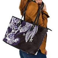 Monstera Plumeria Flowers Purple Leather Tote Bag Polynesian Pattern LT01 - Polynesian Pride