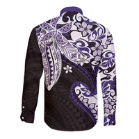 Monstera Plumeria Flowers Purple Long Sleeve Button Shirt Polynesian Pattern LT01 - Polynesian Pride