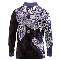 Monstera Plumeria Flowers Purple Long Sleeve Polo Shirt Polynesian Pattern LT01 - Polynesian Pride