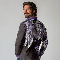 Monstera Plumeria Flowers Purple Long Sleeve Polo Shirt Polynesian Pattern LT01 - Polynesian Pride